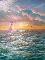 Art 14″/11″ Serenity Sunset Original Oil painting.Stretched Canvas