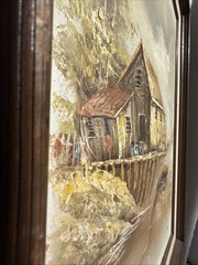 Oil Painting On Canvas/ Framed Signed by Luini Boat At Docks – Free Shipping!