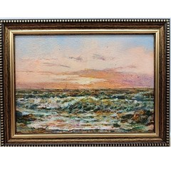 Seascape Original Oil Painting 7×5 Framed Signed Sunset Ocean Wave Beach Art