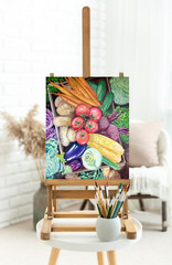 Vegetables in Box Oil Painting 50x60cm Vegan Art Painting on Canvas