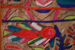 VTG 1960S MEXICAN AMATE BARK PAPER BURLAP FRAMED BIRD FLOWER FOLK ART PAINTING 3