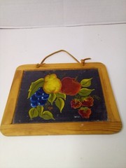 Vintage Hand Painted Fruit Picture Wood Frame Cottagecore 8.5″ x 6.5″