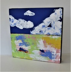 Bright Landscape painting, 10″ x 10″, original signed acrylic wall art canvas