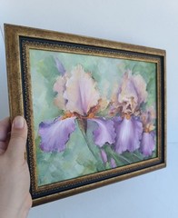 Irises in Bloom Original Oil Painting Framed Floral Artwork 8×10 in
