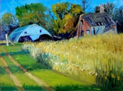 shed house farm corn field realistic Impressionism oil Painting landscape
