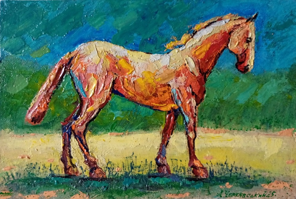 Horse Impasto Painting Original Art Impression Oil Painting 7.8 x 11.8 in
