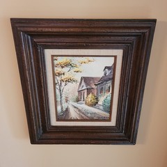 Vtg Textured Oil On Canvas Painting of a Rural Autumn Scene Signed S. Pickles