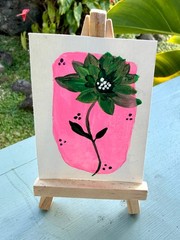 ACEO/ATC Original Acrylic Mini Flower Painting „Lucky Flower“ Signed 3.5×2.5