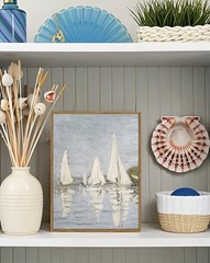 Vintage Framed Sailboat Canvas Wall Art Nautical Summer Seascape Decor 12×16