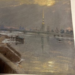 Pastel Painting Of The Pont Neuf Stretching Towards The Left Bank & Eiffel Tower