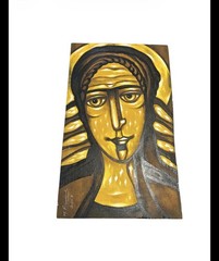 Virgin Mary Madonna Religious Serenity Iconography Painting On Wood Signed Orig
