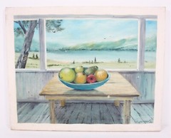 C. Louthan 2/86 Tromp L’oeil 16×20 Vtg Window Landscape Still Life Oil Painting