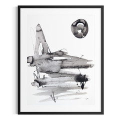 Original Fine Art 9×12 Monochrome Abstract Landscape Ink Paper Painting Signed