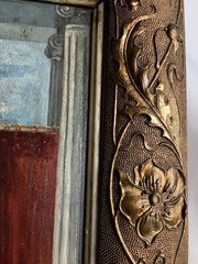 1920 Lady Nude Girl Bath Antique Art Nouveau Impression Oil Painting Gold Flower