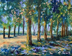 Original Oil Painting 11×14” Sunlit Forest Impressionist Landscape A Semberecki