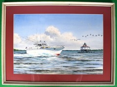 Motorboat Off Eastern Shore Maryland w/ Geese 1968 Watercolor by John Moll