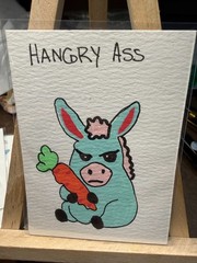 ACEO Original Acrylic Painting OOAK Signed (Not A Print) „Hangry“ Ass Donkey