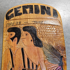 ART – Wood Carved Zodiac Gemini Hardwood Wall Sculpture 15.75×6.5 VTG Astrology