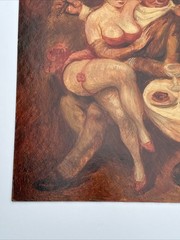 MID CENTURY PAINTING ALAN H WOODS LISTED FAMOUS MEN WOMEN BAR CLUB COCKTAILS