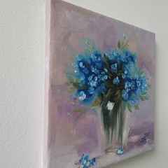 Blue Floral Bouquet Original Oil Painting Impressionist Still Life Wall Decor