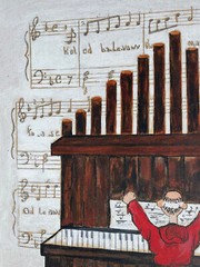 Jewish oil painting the hope 1977 organ player Judaismus