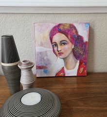 Painting Original Woman Face Portrait GALLERY WRAPPED CANVAS 12x12x1.5 „