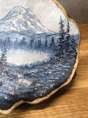 Tree Burl Fungus With Hand Painted Landscape Of Mountain