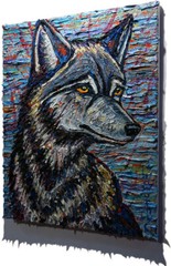 DOG WOLF PUPPY OIL█PAINTING animal ART█SIGNED VINTAGE ORIGINAL█EXPRESSIONIST POP