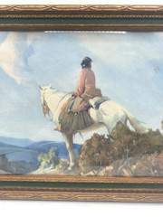 1930-40’s Native American on a Horse Print Looking Away, Nice Framed with Glass