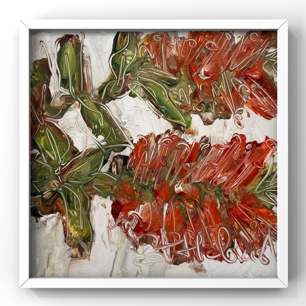 Australian Bottlebrush Red Flower Painting Exotic Flowers Plants Framed Artwork