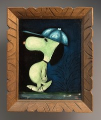 Vintage 1970’s Charlie Brown & Snoopy Baseball Mexican Velvet Oil Paintings.