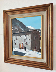 Snowfall in an Old Italian Village Winter Landscape Vintage Oil Painting signed