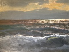 Antique Oil Painting Seascape At Dusk Signed Illegible Impressionist Master