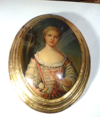 Portrait Hand-Painted And Signed, 3D Effect Oval, Leaf-Gilded Edge, Top