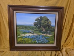 Texas Bluebonnet Hill Country Scape, D. Vornsand ’89 Oil Painting Weimar TX