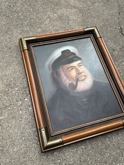 Vintage Nautical Oil Canvas Painting Sea Captain Portrait Pipe Signed Lee Young