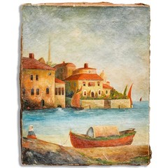 Nice Antique Oil Painting Mediterranean Coast Seascape Grand Tour Travel