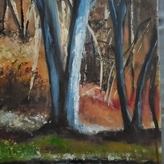 YARY DLUHOS Landscape Lake Nature Trees Canada Geese Original Art Oil Painting