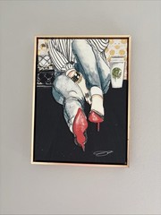ChicLady W Starbucks Cup on Canvas Painting Gold Tone Frame 12″X16″ By Jodi
