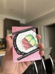Metallic Sushi ACEO ATC Original Acrylic 2.5×3.5in By Madison Taylor
