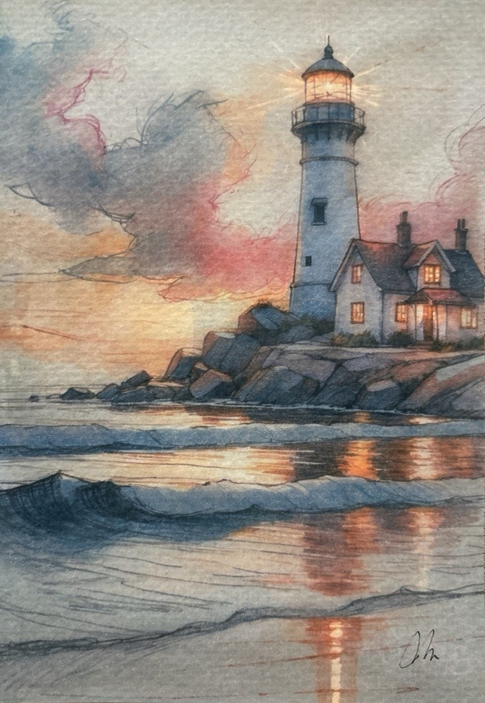 Original Watercolor Painting Lighthouse Size (5×7 inches)