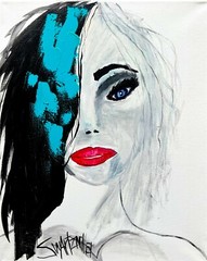 Colorful LADY PAINTING original SWARTZMILLER DNA SIGNED ART Upcycled CB 18×24