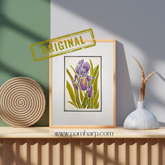 ORIGINAL Watercolor Painting – Purple Iris Botanical Art by PHarp Watercolors