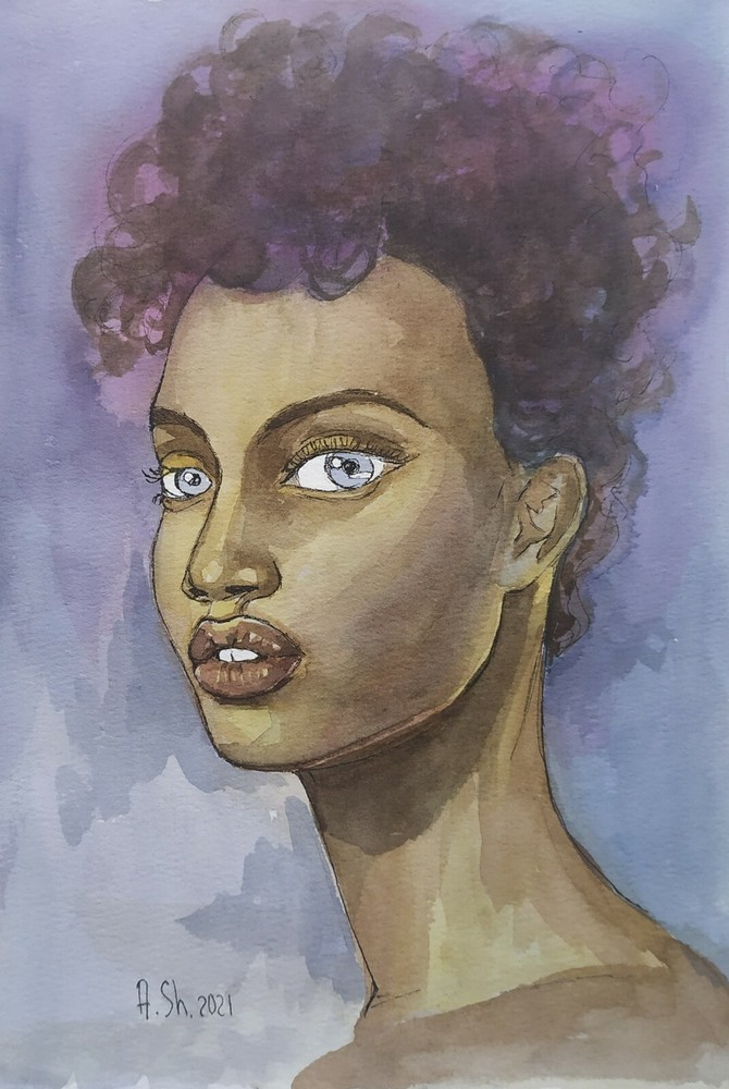 Expressive Woman Portrait – Original Watercolor on Cotton Paper 10×7″
