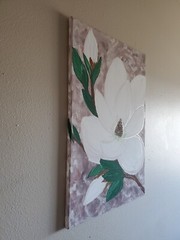Handmade Painting Acrylic Wood Frame 24x16x0.5in Art Decor Flowers Magnolia