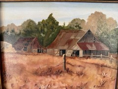 F. Berrier Original Oil Painting Vintage Rustic Barn Farm Landscape Framed Art