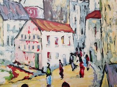 Large oil painting artwork with frame painting oil painting city people mill