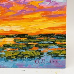Sunset Over Marsh Painting Oil Original Low Country Art Evening Sky Scenery Art