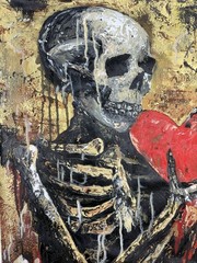 original skeleton heart hand painted oil artwork 34”x27”inches OBO