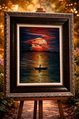 Original Oil Painting on wood of Boat at Sunset, Signed by Matt Beyrer